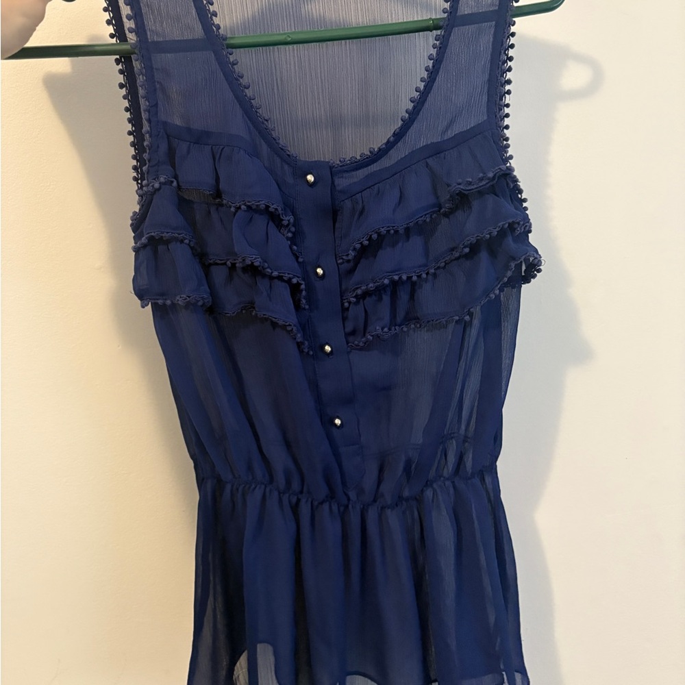 Express Blue Sleeveless Ruffled Blouse